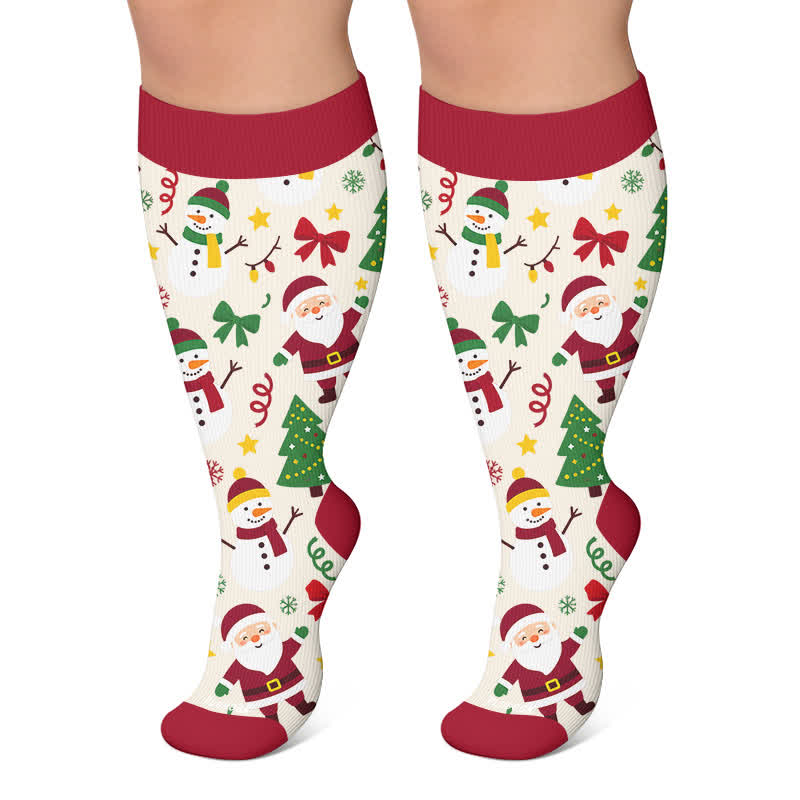 Plus Size Christmas Santa Compression Socks - Beige - 4XL - image 5