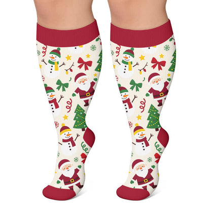 Plus Size Christmas Santa Compression Socks - Beige - 4XL - image 5
