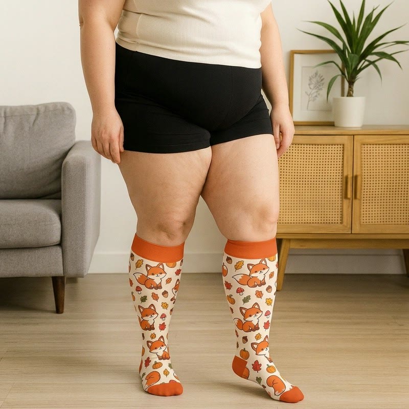 Plus Size Autumn Animal Leaf Compression Socks - image 3