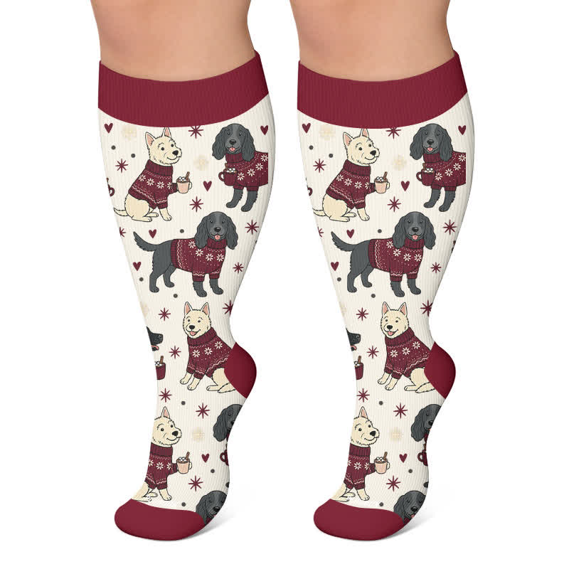 Plus Size Christmas Butterfly Dog Compression Socks - Wine - 4XL - image 5