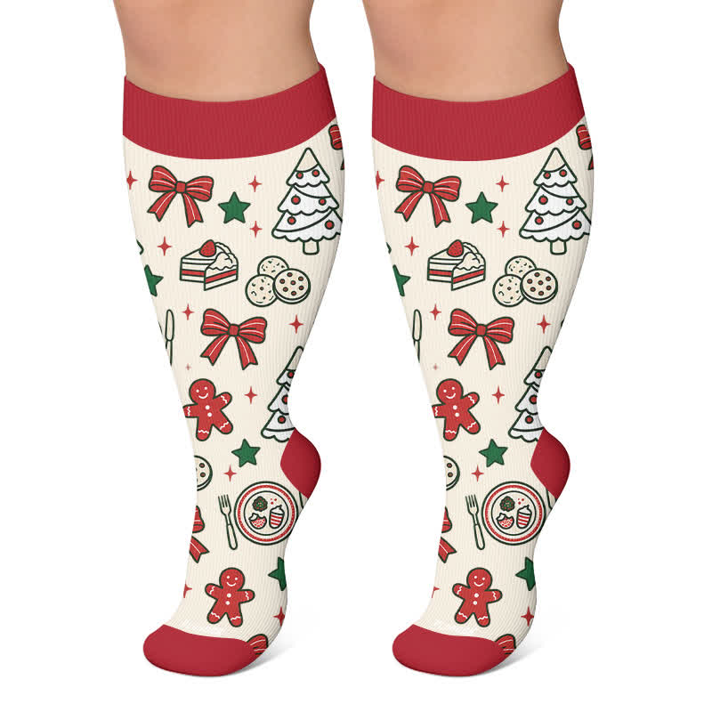 Plus Size Christmas Butterfly Dog Compression Socks - Red - 4XL - image 4