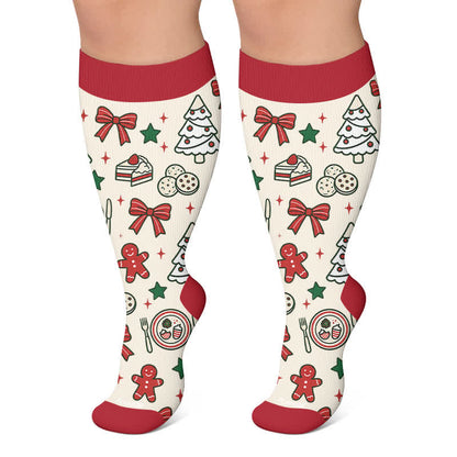 Plus Size Christmas Butterfly Dog Compression Socks - Red - 4XL - image 4