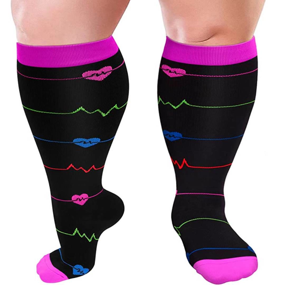 Plusock Purple Electrocardiogram Plus Size Compression Socks 2XL-7XL(3 Pairs) - image 0