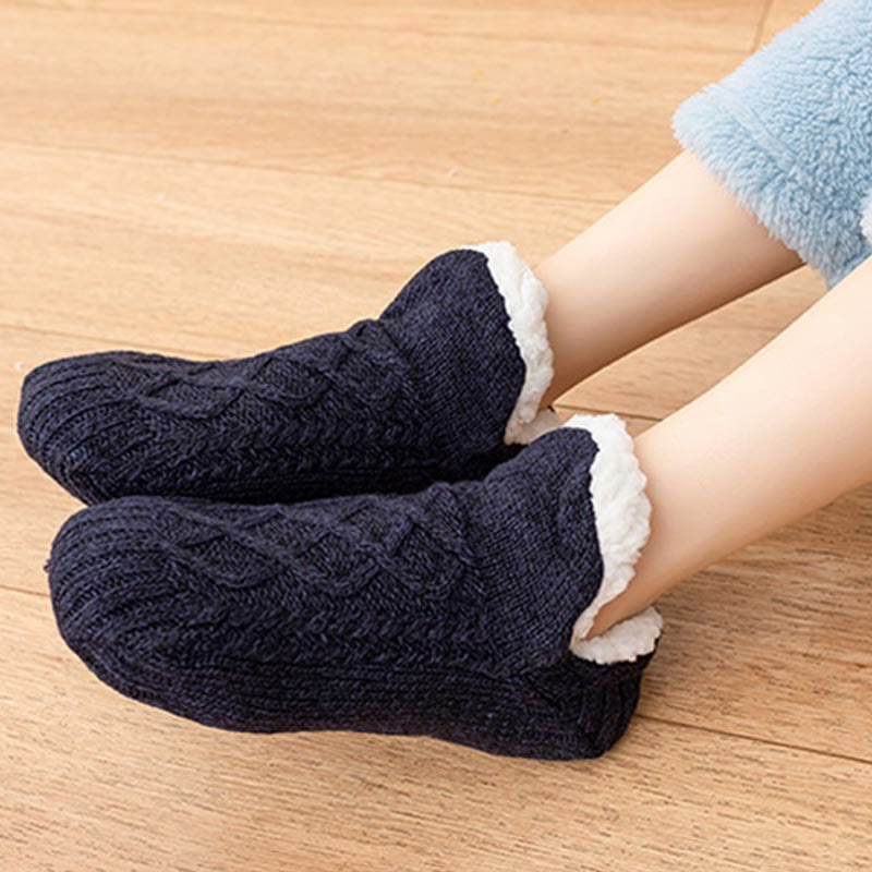 Plus Size Lamb Wool Warm Indoor Slipper Socks(2 Pairs) - Black - L - image 5