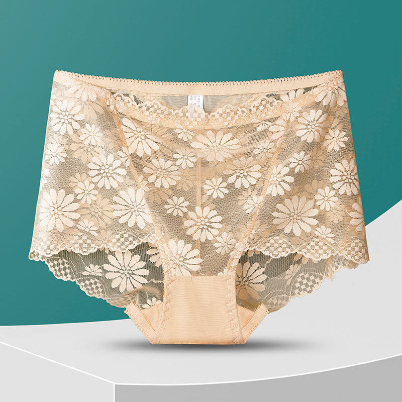 High-Waisted Floral Lace Panty(5 Pairs) - Nude - 4XL - image 18
