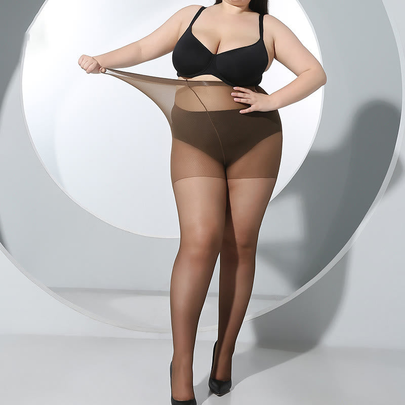 Plus Size Sheer Pantyhose High Waist Stockings(3 Pairs) - Coffee - Fits 220lbs - image 6