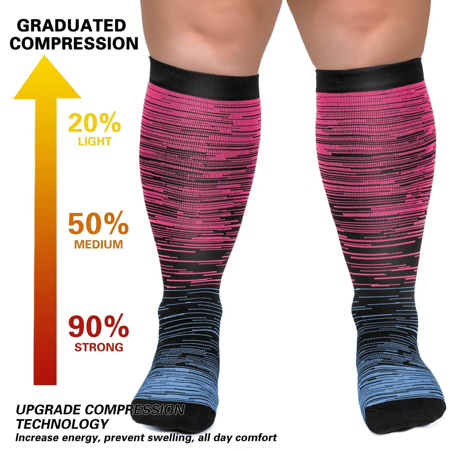 Colorful Cool Lines Plus Size Compression Socks 2XL-7XL(3 Pairs) - image 1