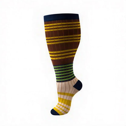Plus Size Colorblock Stripe Compression Socks(4 Pairs) - Yellow - 4XL - image 7
