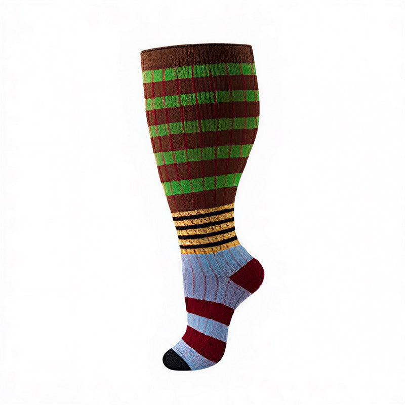 Plus Size Colorblock Stripe Compression Socks(4 Pairs) - Green - 4XL - image 6