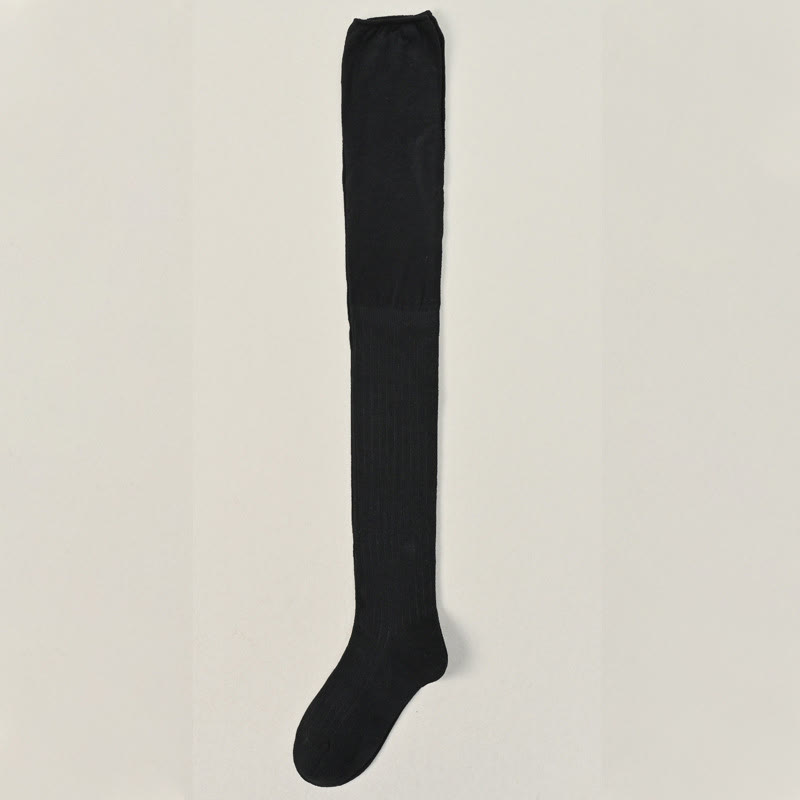 Solid Color Thigh High Socks(2 Pairs) - Black - EU36-40(US3-7) - image 7