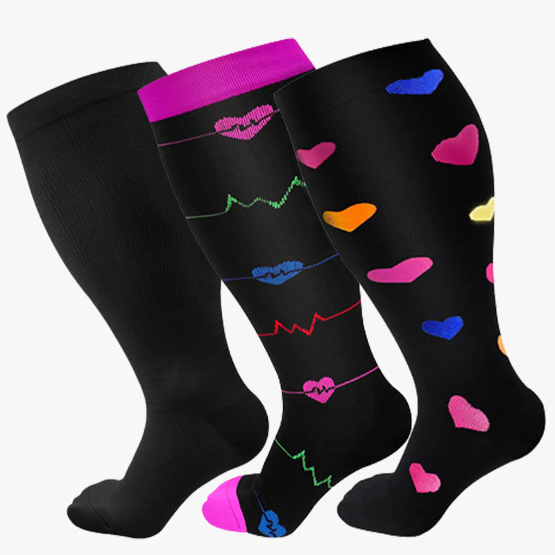 Plusock Black Electrocardiogram Heart Plus Size Compression Socks 2XL-7XL(3 Pairs) - image 7