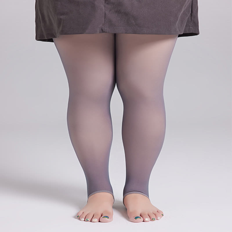Plus Size High Waist Thick Pantyhose - 330g(Plus Velvet) - Grey - Stirrup Tights - image 3