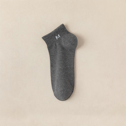 Solid Cotton Ankle Socks(5 Pairs) - EU44-50(US10-15) - Gray - image 4