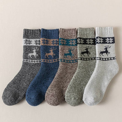 Elk Pattern Thickened Wool Quarter Socks(5 Pairs) - image 1