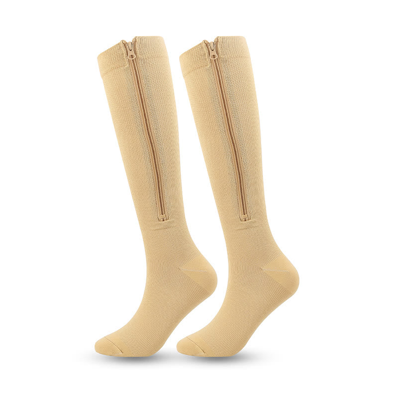 Zipper Knee High Compression Socks(3 Pairs) - Nude - 2XL - image 4