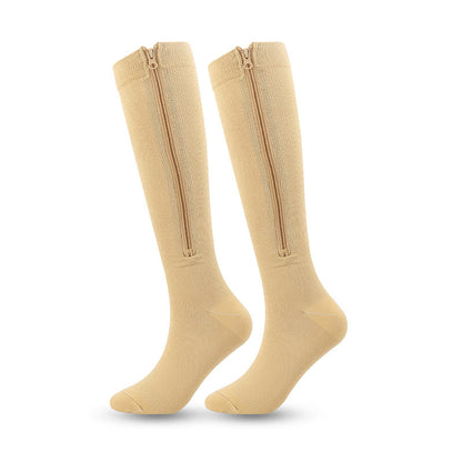 Zipper Knee High Compression Socks(3 Pairs) - Nude - 2XL - image 4