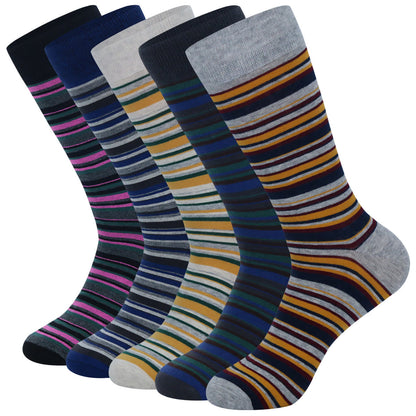 Patchwork Pinstripes Crew Socks(5 Pairs) - EU44-48(US10-13) - Multicolor - image 0