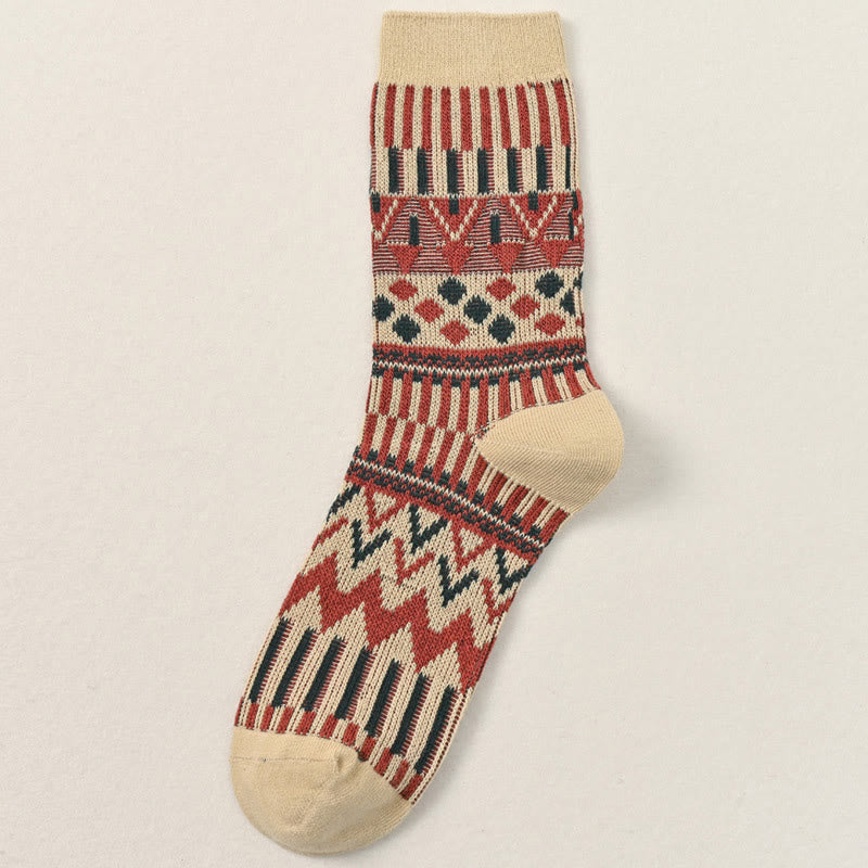 Retro Pattern Crew Socks(2 Pairs) - Khaki - EU39-46(US6-12) - image 8