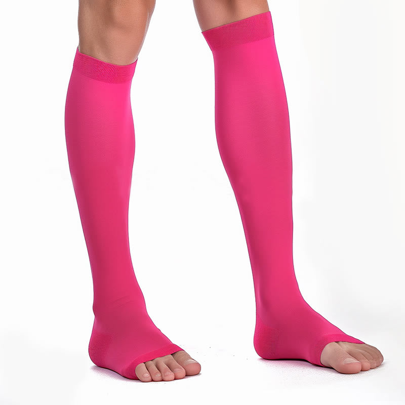 Plus Size Multicolor Open Toe Compression Socks  - Rose - 4XL - image 14