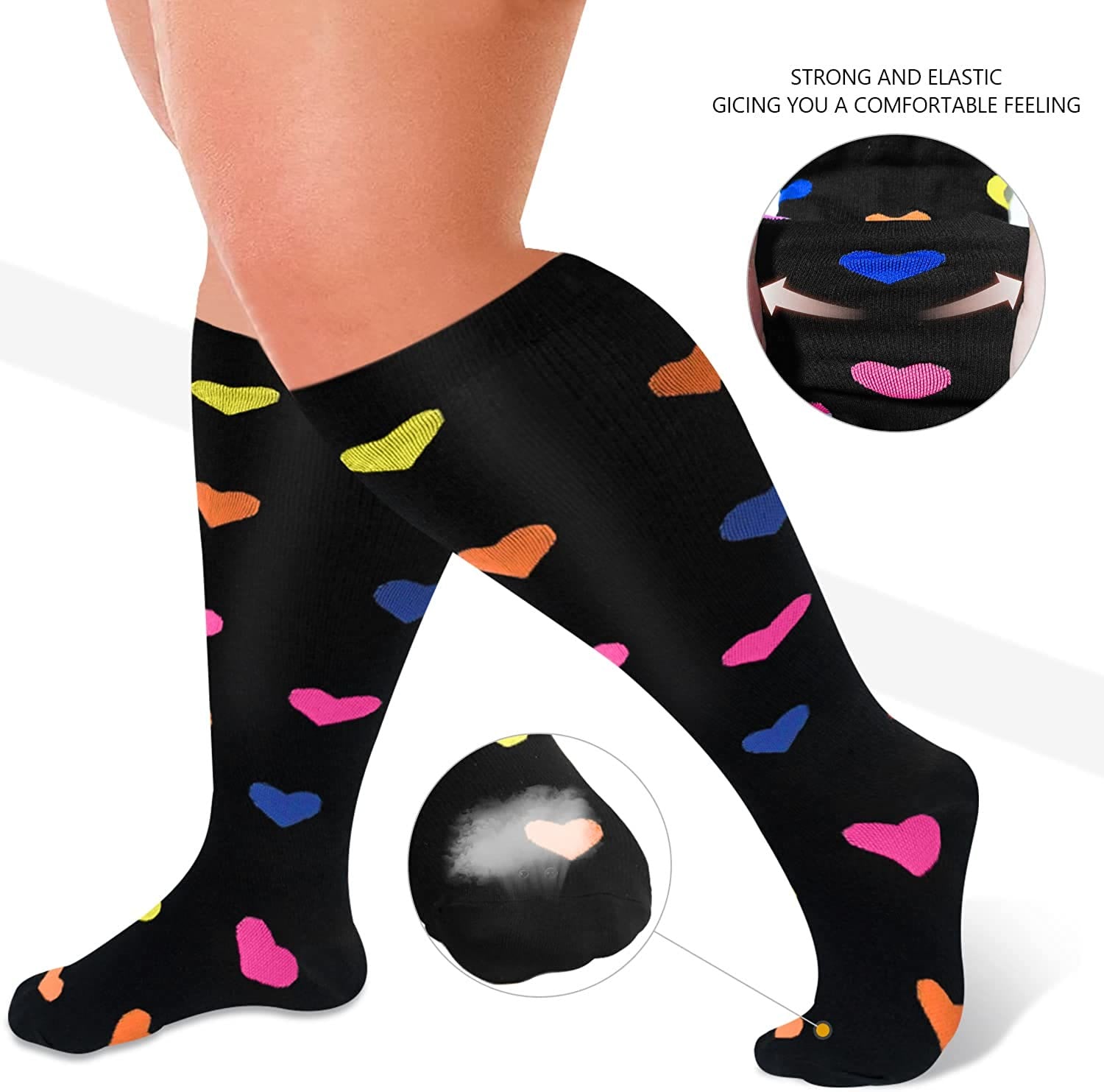 Plusock Skin Heart Dot Plus Size Compression Socks 2XL-7XL(3 Pairs) - image 1