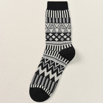 Retro Pattern Crew Socks(2 Pairs) - Black - EU39-46(US6-12) - image 9
