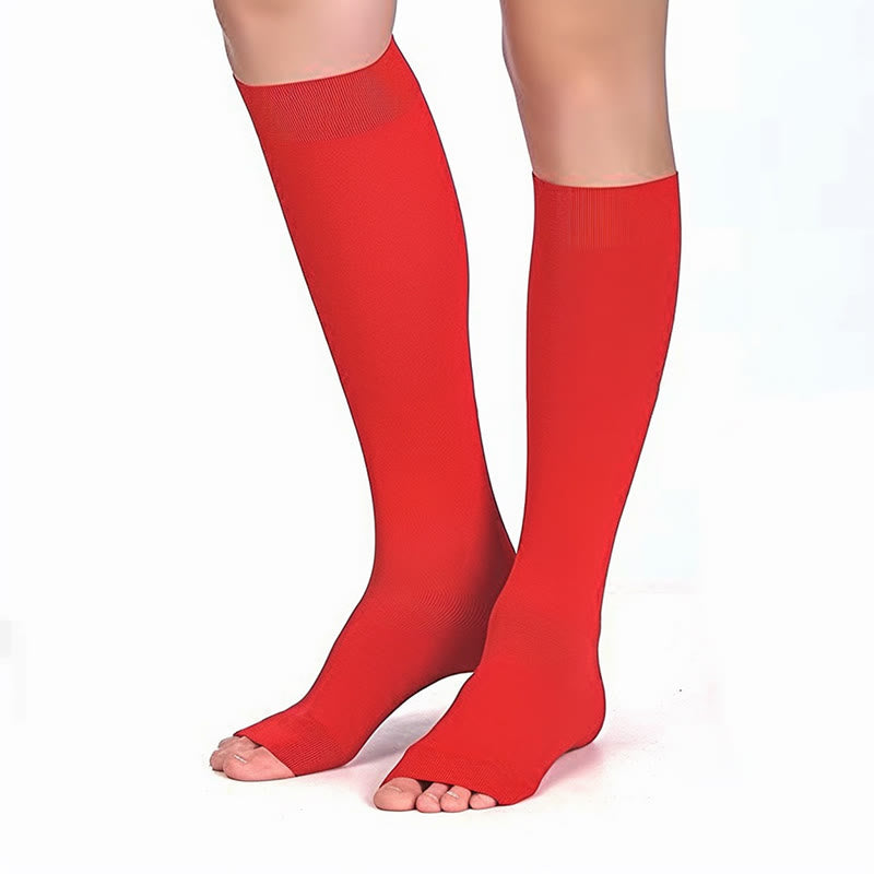 Plus Size Multicolor Open Toe Compression Socks  - Red - 4XL - image 10