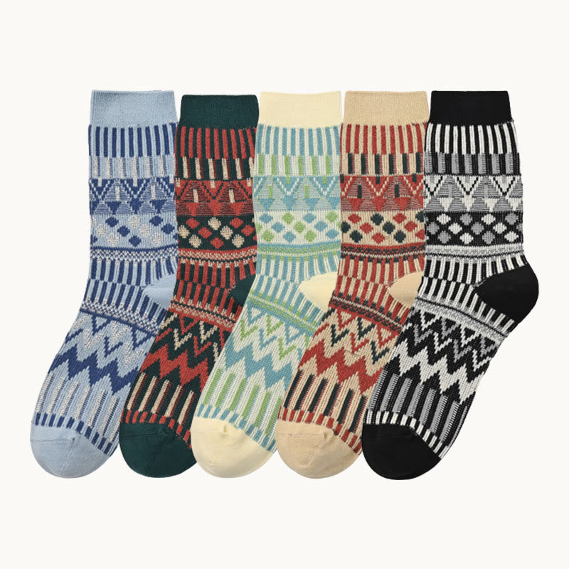 Retro Pattern Crew Socks(2 Pairs) - image 0