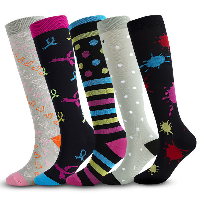 Gray Ribbon Heart Compression Socks(5 Pairs) - image 0