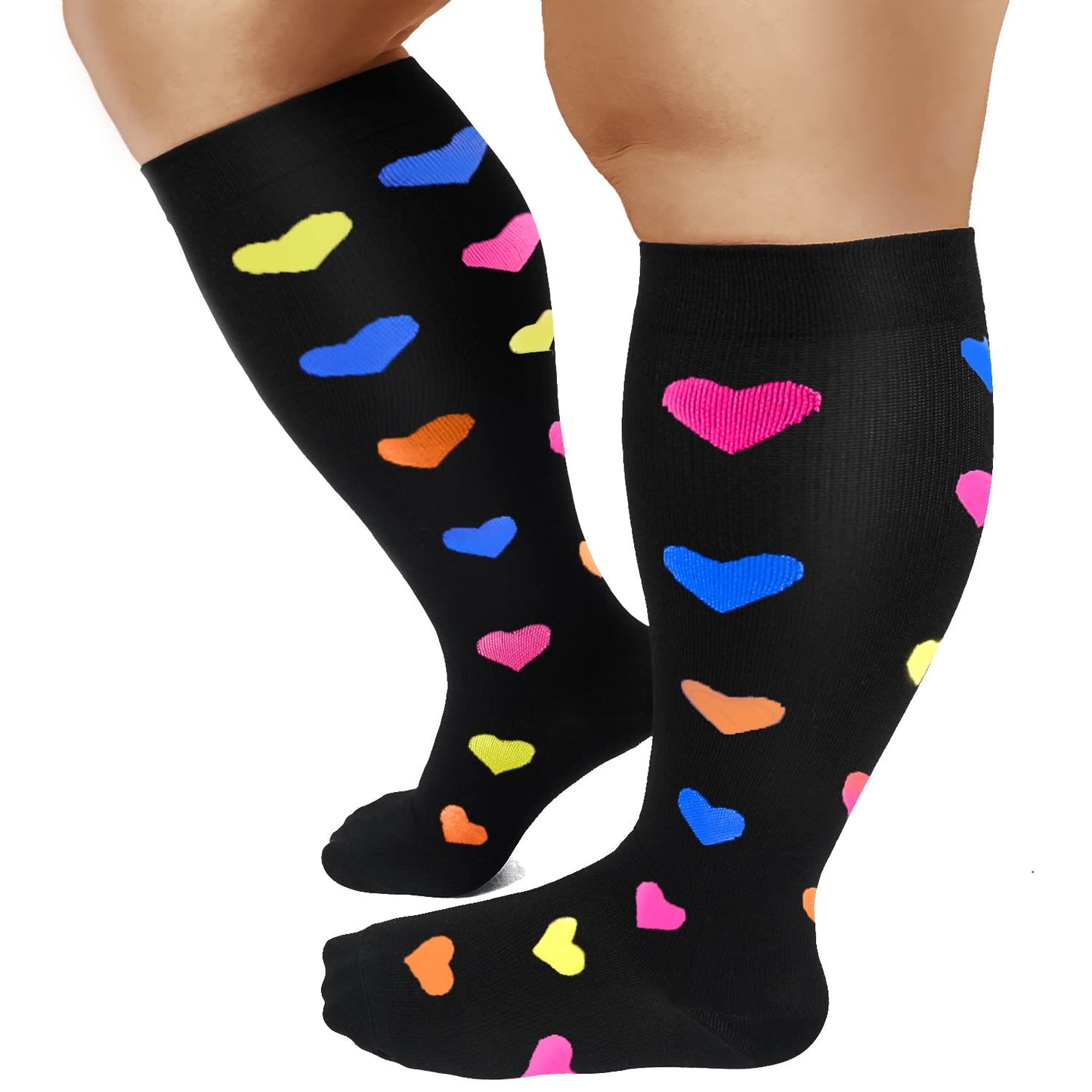 Plusock Heart Pattern Plus Size Compression Socks 2XL-7XL(3 Pairs) - image 6