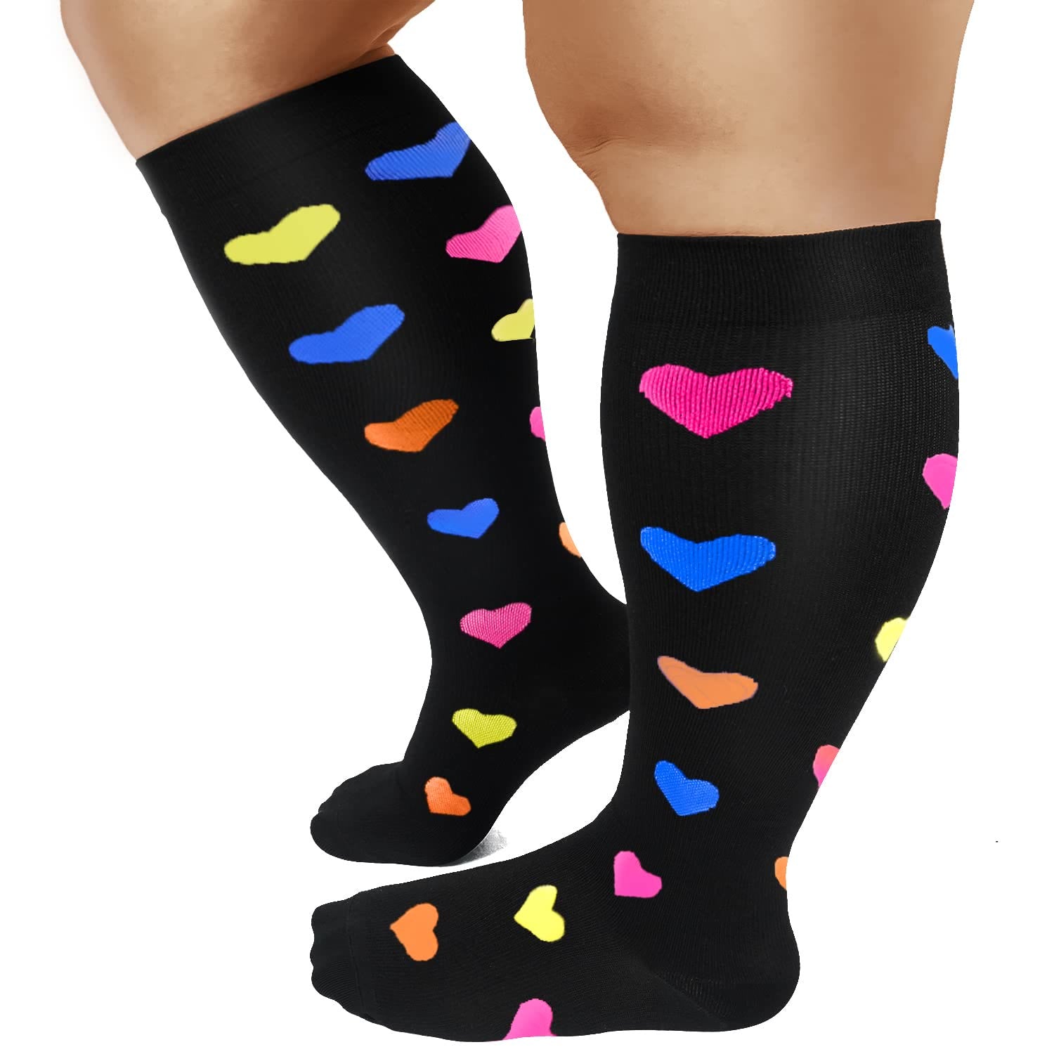 Heart Pattern Plus Size Compression Socks 2XL-7XL(3 Pairs) - image 6
