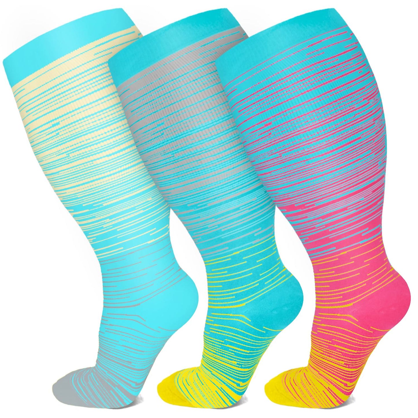 Plus Size Bright Stripe Compression Socks 2XL-7XL(3 Pairs) - image 11