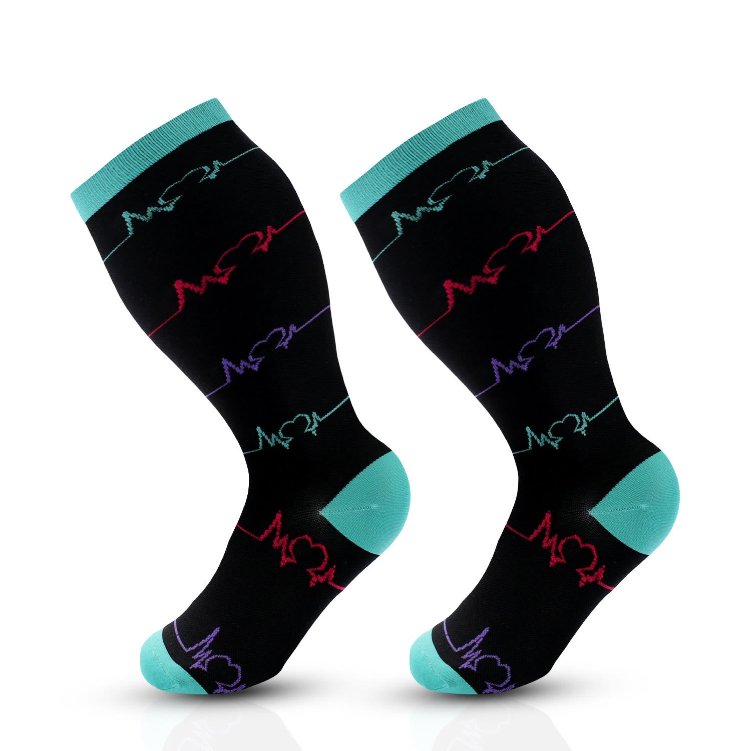 Blue Electrocardiogram Solid Plus Size Compression Socks(3 Pairs) - image 4