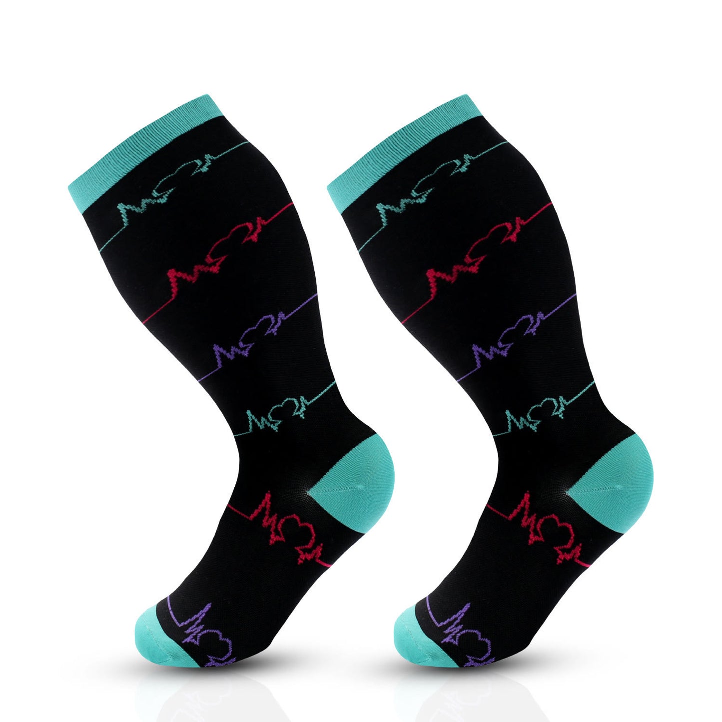 Blue Electrocardiogram Black Heart Plus Size Compression Socks(3 Pairs) - image 11