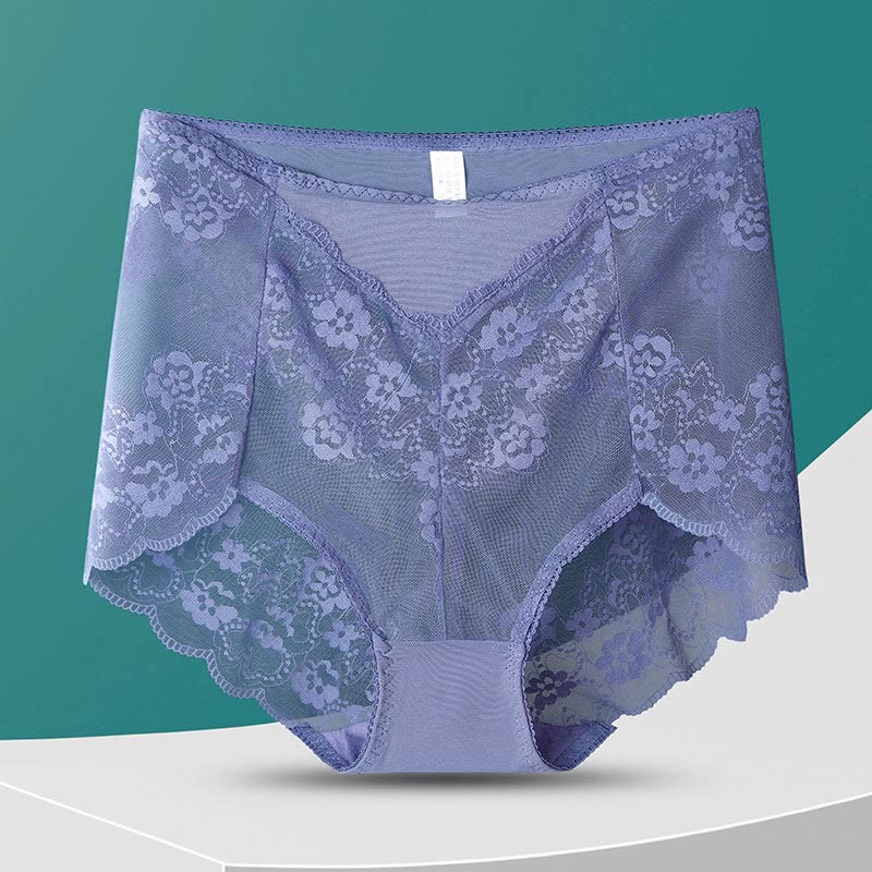 High-Waisted Floral Panty(5 Pairs) - Purple - 3XL - image 11