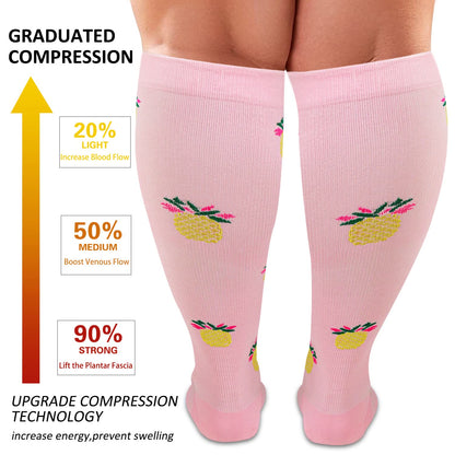 2XL-7XL Pink Pineapple Plus Size Compression Socks(3 Pairs)