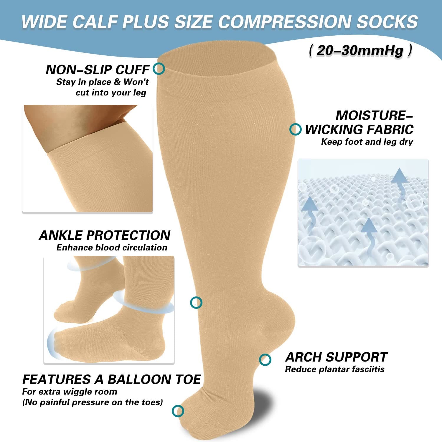 Plusock Skin Heart Dot Plus Size Compression Socks 2XL-7XL(3 Pairs) - image 4