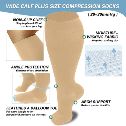 Plusock Skin Heart Dot Plus Size Compression Socks 2XL-7XL(3 Pairs) - image 4