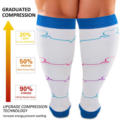 White Electrocardiogram Plus Size Compression Socks(3 Pairs) - image 2