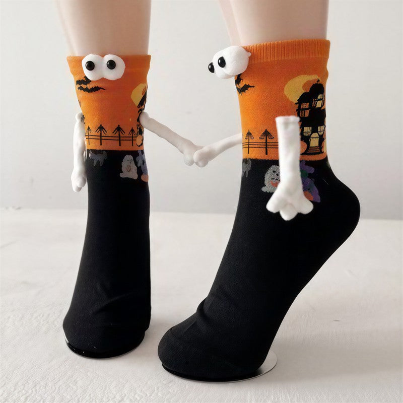 Halloween 3D Eyes Plush Cuff Quarter Socks(3 Pairs) - Orange - EU36-40(US3-7) - image 1