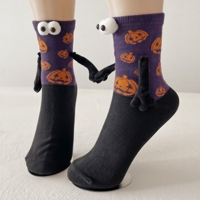 Halloween 3D Eyes Plush Cuff Quarter Socks(3 Pairs) - Purple - EU36-40(US3-7) - image 5