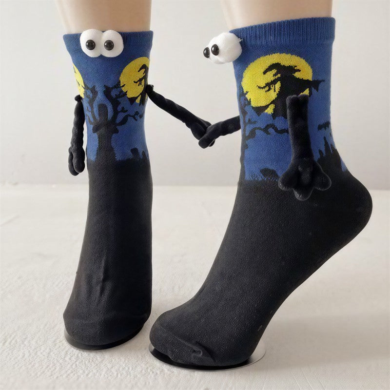 Halloween 3D Eyes Plush Cuff Quarter Socks(3 Pairs) - Dark Blue - EU36-40(US3-7) - image 3