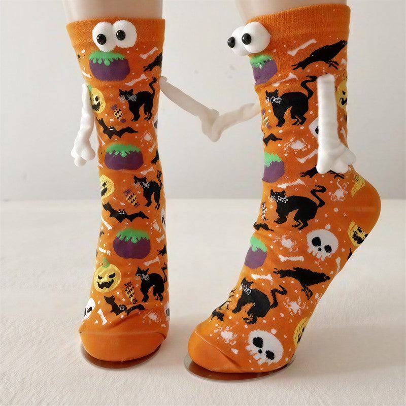 Halloween 3D Eyes Plush Quarter Socks(4 Pairs) - Orange - EU34-40(US1-7) - image 4