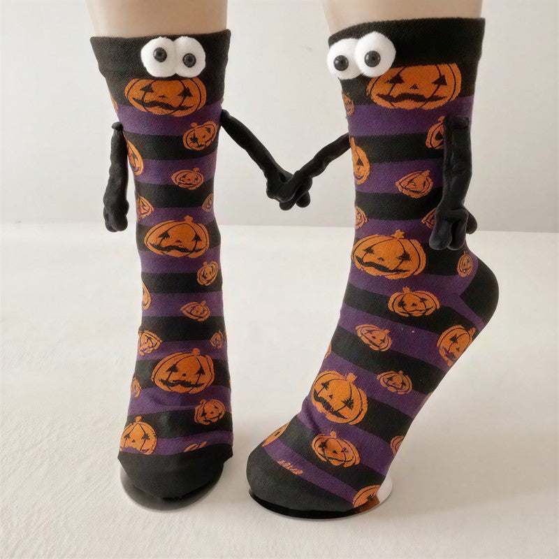 Halloween 3D Eyes Plush Quarter Socks(4 Pairs) - Purple - EU34-40(US1-7) - image 3