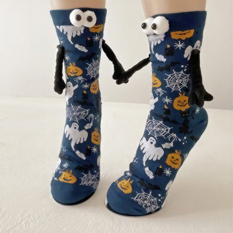 Halloween 3D Eyes Plush Quarter Socks(4 Pairs) - Blue - EU34-40(US1-7) - image 1