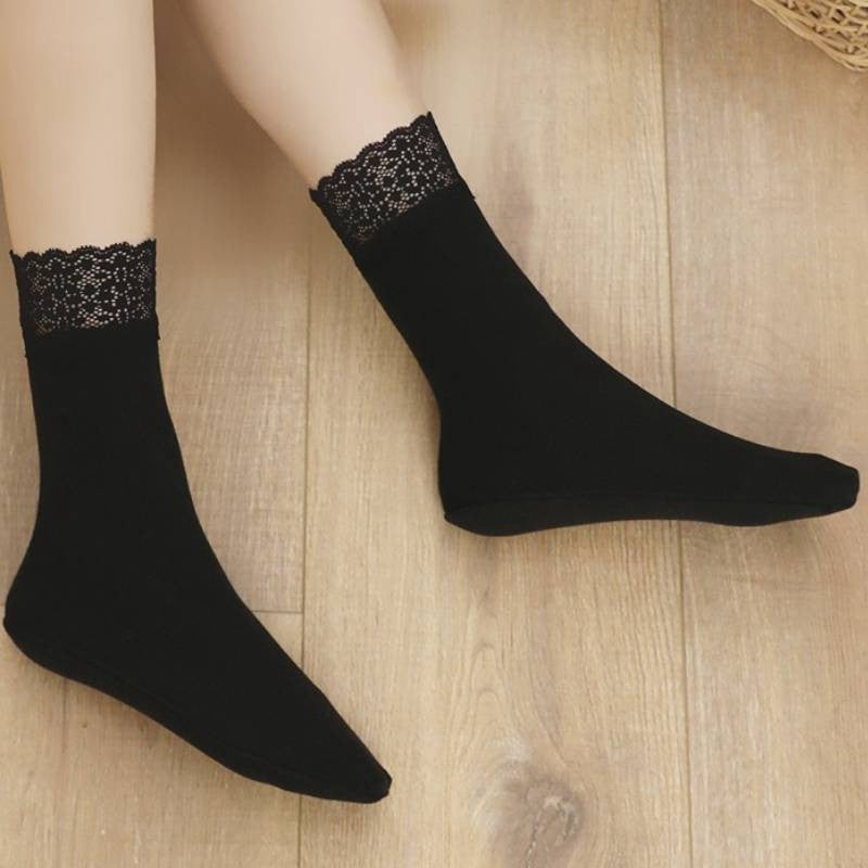 Romantic Lace Trim Quarter Socks(8 Pairs) - Black - EU36-40(US3-7) - image 7