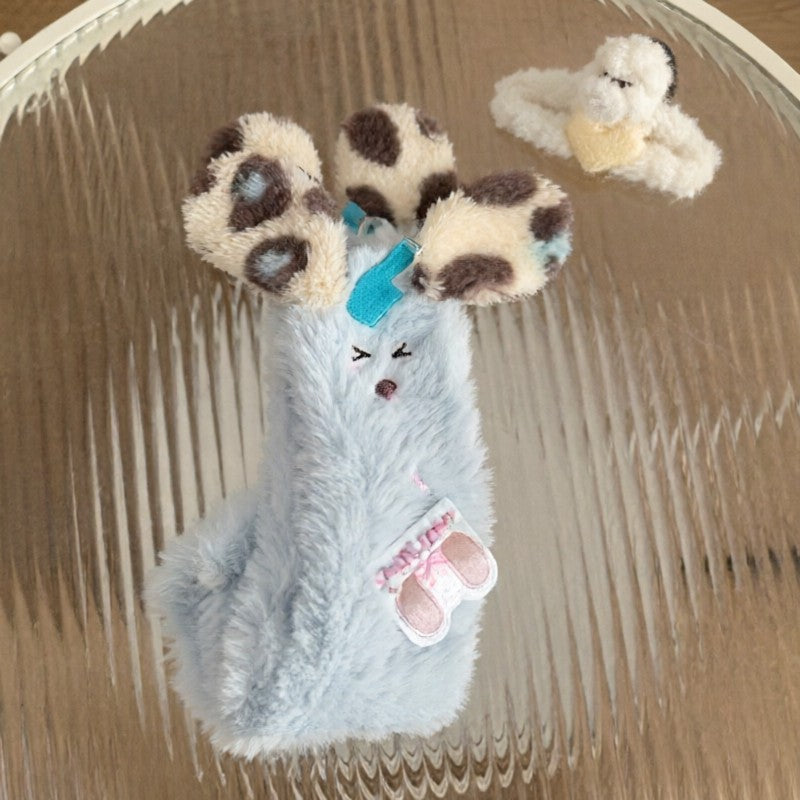 Shaggy Leopard Ear Cozy Home Slipper Socks - Blue - EU35-39(US2-6) - image 3