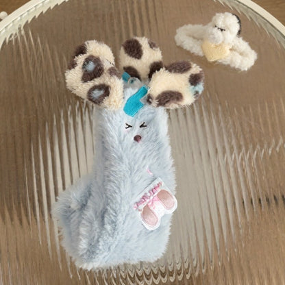 Shaggy Leopard Ear Cozy Home Slipper Socks - Blue - EU35-39(US2-6) - image 3