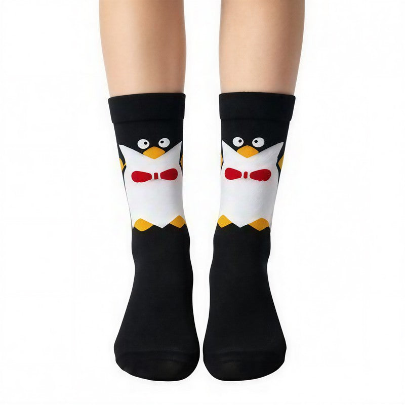 Cute Cartoon Animal Print Poly Cotton Quarter Socks(4 Pairs) - Black - EU36-41(US3-8) - image 5