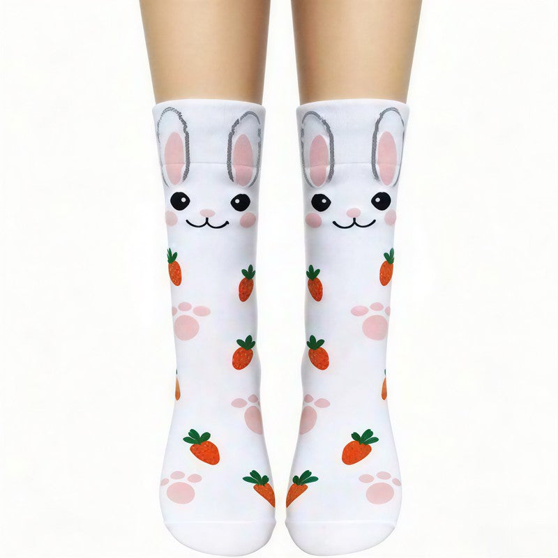 Cute Cartoon Animal Print Poly Cotton Quarter Socks(4 Pairs) - Light Pink - EU36-41(US3-8) - image 4