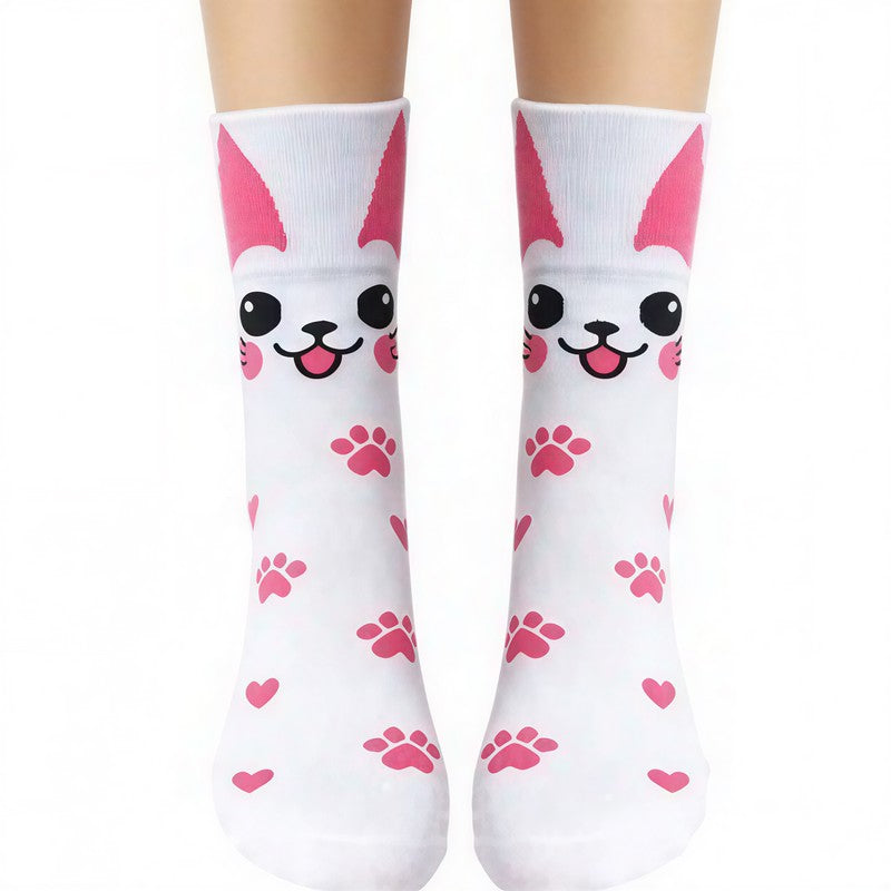 Cute Cartoon Animal Print Poly Cotton Quarter Socks(4 Pairs) - Pink - EU36-41(US3-8) - image 2